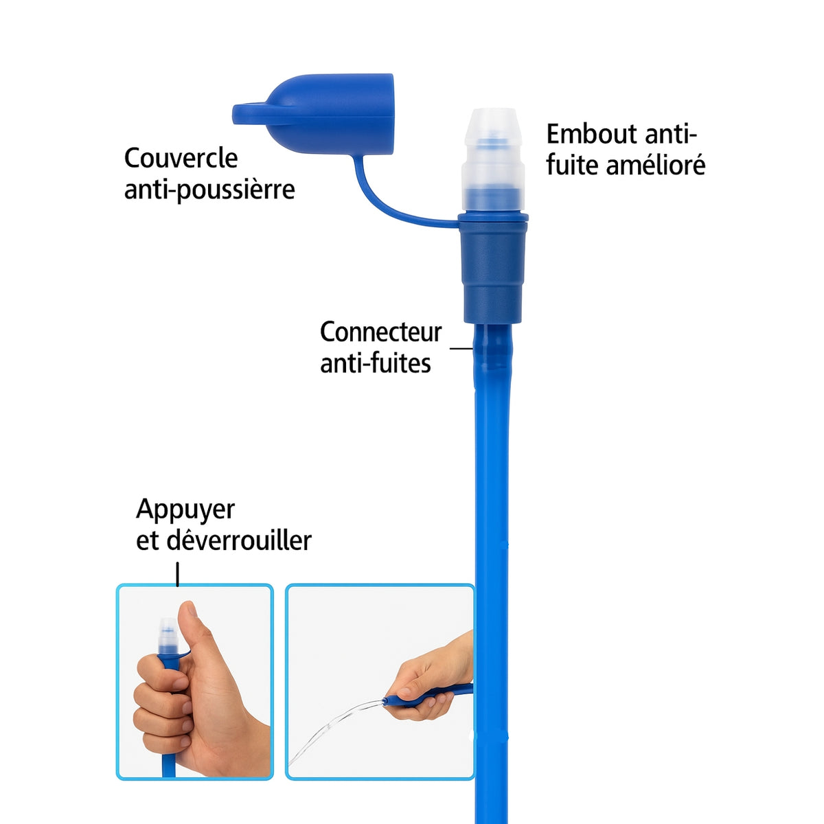 Hiking Water Bladder detail spout and connector - 1 L - 1.5 L - 2 L - 3 L