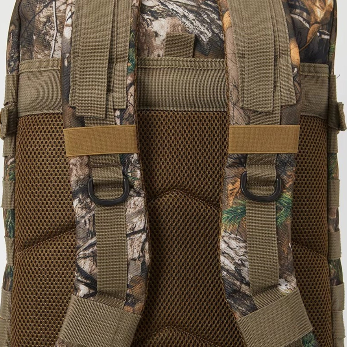 Camouflage Backpack 45L close-up strap and mesh - Black and Gray - Gray and Beige - Olive Green and Beige - Black - Brown and Forest Green - Beige Brown