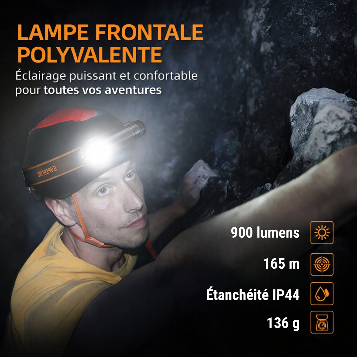 Lampe De Poche Frontale portée à la main - 2000mAh - 3400mAh