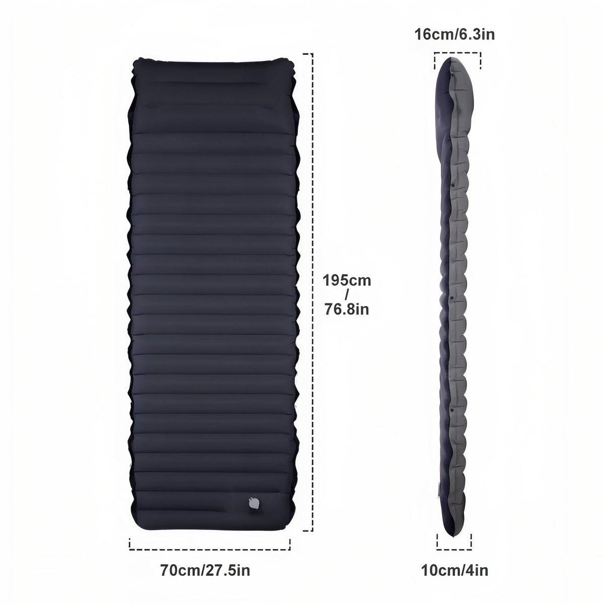 Matelas Camping Gonflable Confortable guide des dimensions - Noir - Vert Foncé - Marron