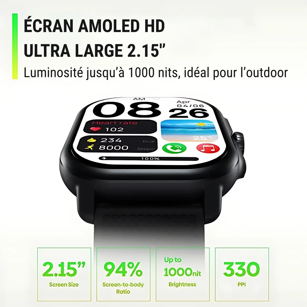 Hiking GPS Watch With Mapping close-up screen - Black - Off White