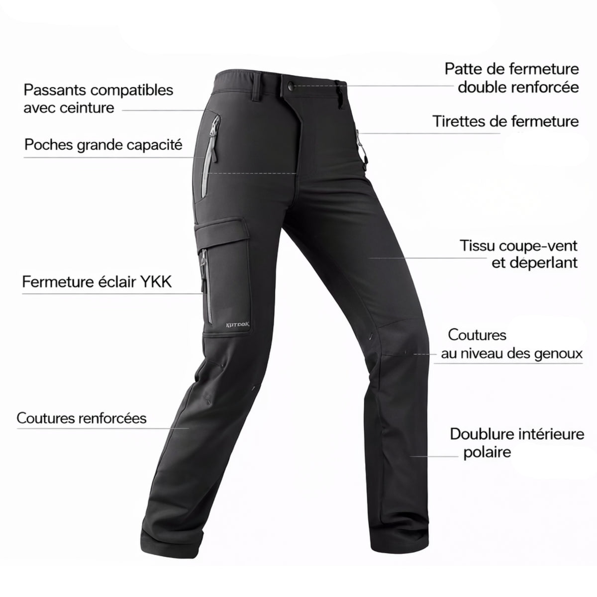 Pantalon Randonnée Doublé Polaire Femme gros plan fermeture éclair - Noir - Gris