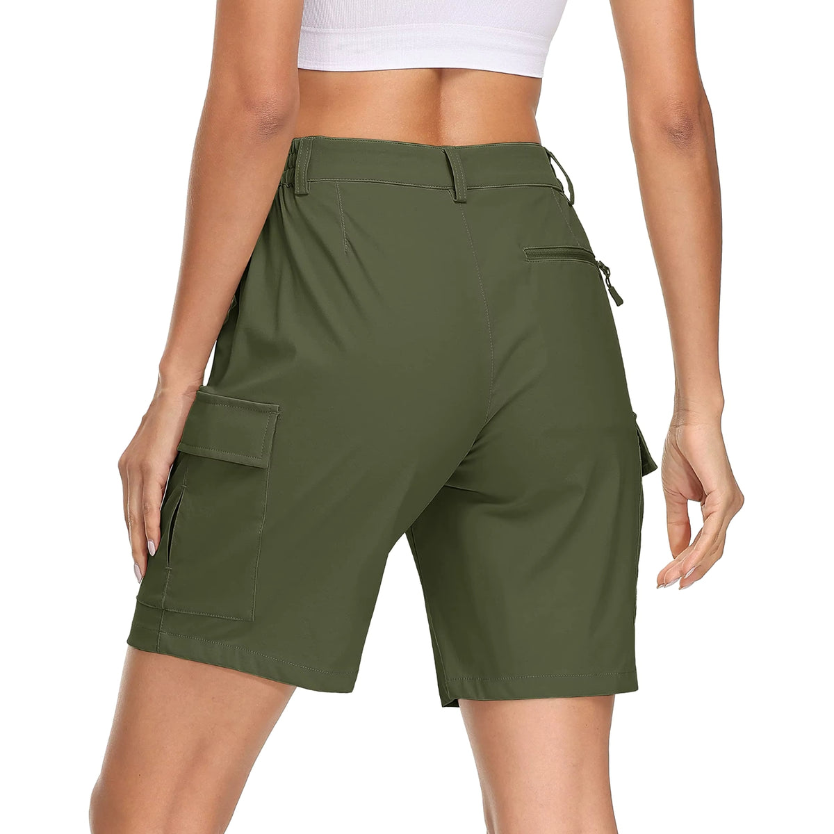 Short Cargo Femme Randonnée portée de dos - Kaki - Gris Clair - Bleu - Violet - Rose - Vert Armée - Bleu Marine - Gris Foncé - Noir