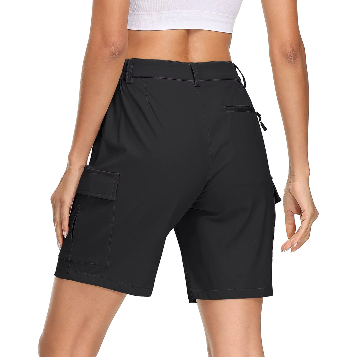 Short Cargo Femme Randonnée portée de dos - Kaki - Gris Clair - Bleu - Violet - Rose - Vert Armée - Bleu Marine - Gris Foncé - Noir