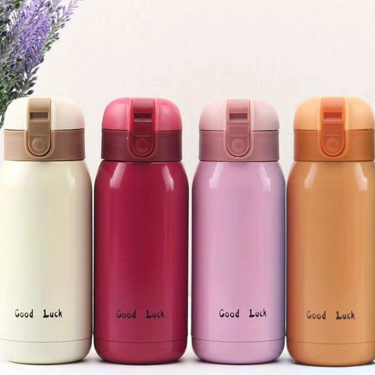 Mini Insulated Bottle 200ml four bottles aligned - Pink - White - Raspberry - Turquoise - Orange