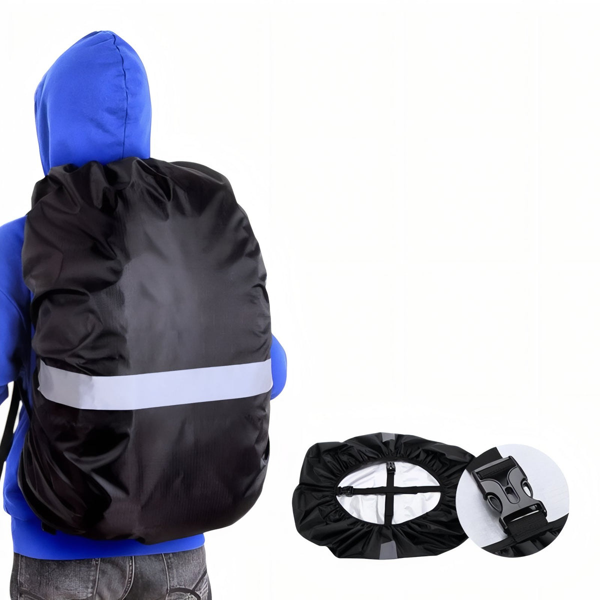 Rain Cover For Backpack 20-60L worn on the back - Olive Green - Fluorescent Green - Blue - Black - Fluorescent Orange