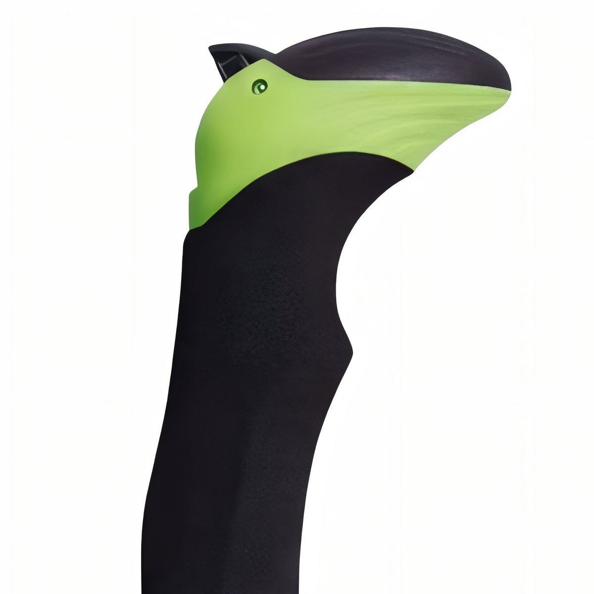 Close-up of Carbon Folding Walking Stick handle - Fluorescent Red and Green - Black