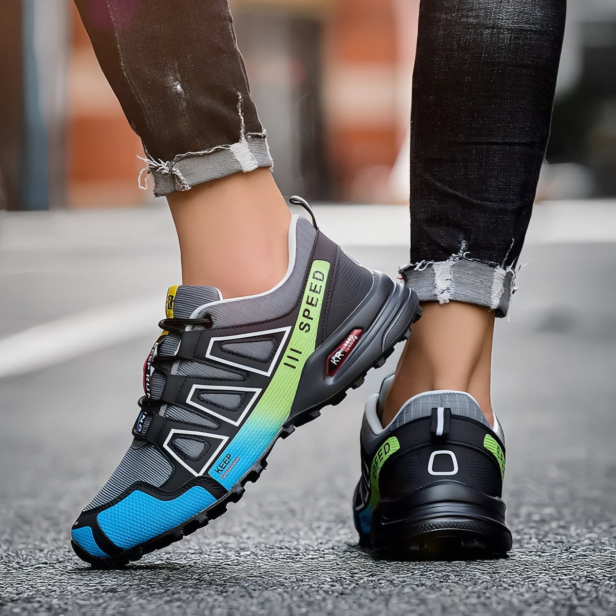 Men's Urban Walking Sneakers on the ground - Sky Blue and Black - Black and Silver - Sky Blue - Red and Black