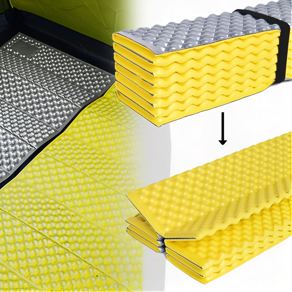 Close-up of Folding Hiking Mattress - Yellow - Dark Brown