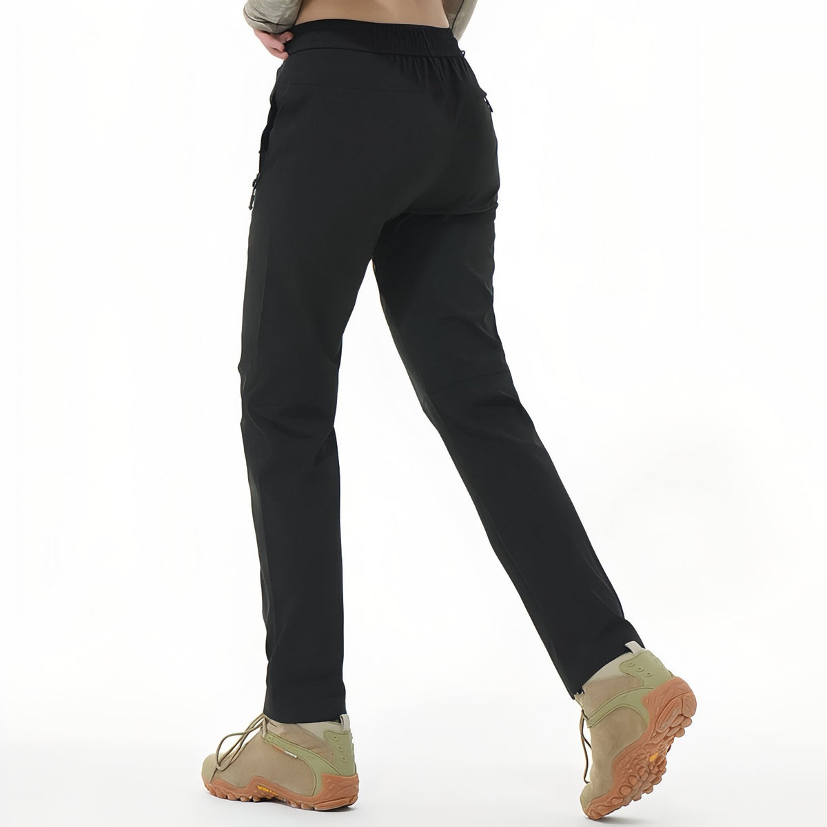 Pantalon Léger Randonnée Femme vue arrière portée - Rose Poudré - Noir - Gris Clair