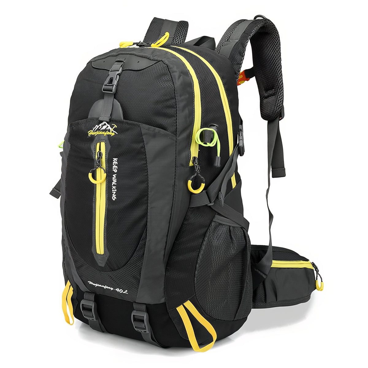 Sac à Dos Marche Randonnée 40L gros plan fermeture zippée - Vert Fluo - Gris - Bleu Cobalt - Orange - Noir et Jaune - Rouge - Turquoise - Violet - Noir et Rouge - Bleu Marine - Vert Olive