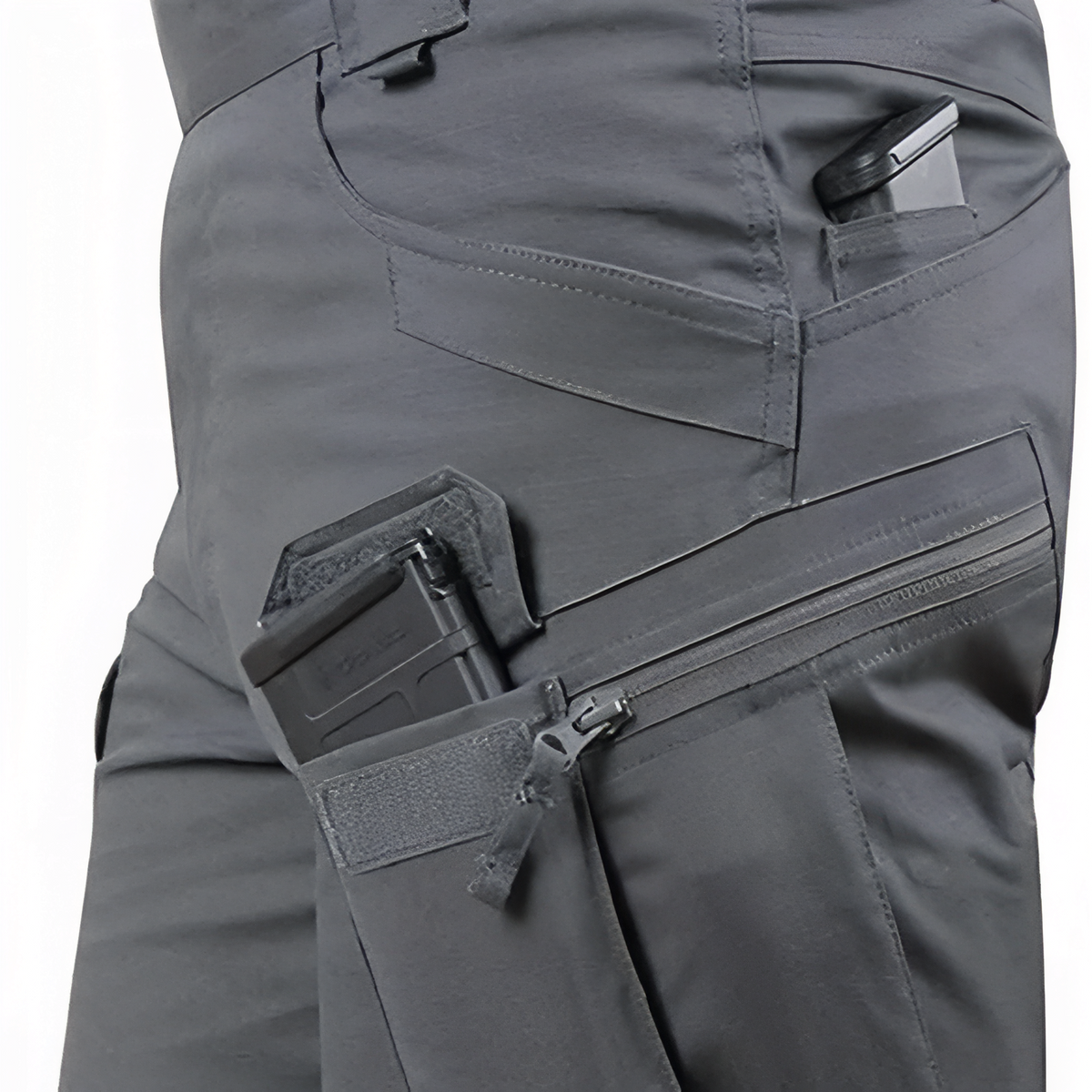 Short Cargo Randonnée Homme gros plan poche zippée - Noir Charbon - Gris Anthracite - Vert Olive - Beige Clair