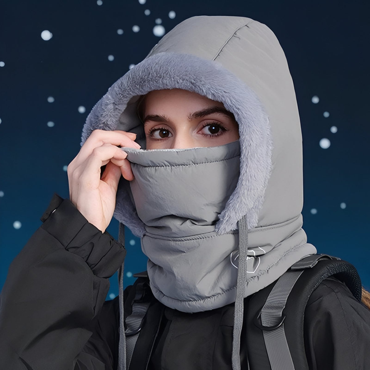 Warm Bataclava Cagoule carried by hand - Light Grey - Beige - Ebony Black - Navy Blue - Brown - Dark Grey - Pale Pink - White