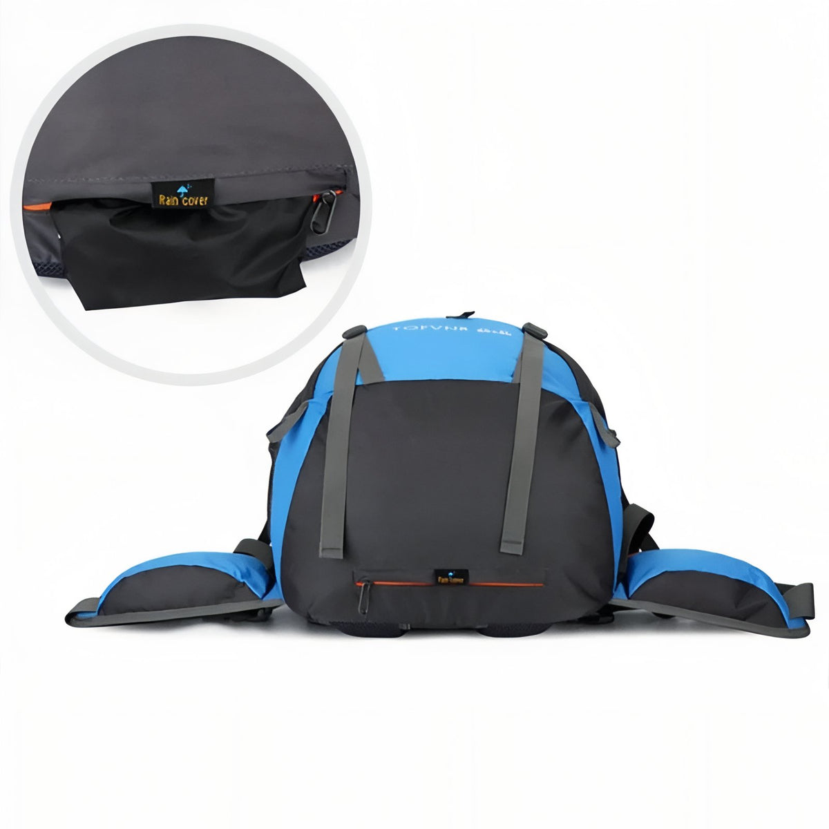 Sac à Dos Randonnée Homme 70L gros plan compartiment - Noir Profond - Bleu Ciel - Bleu - Rouge Cerise - Orange et Noir - Bleu Marine