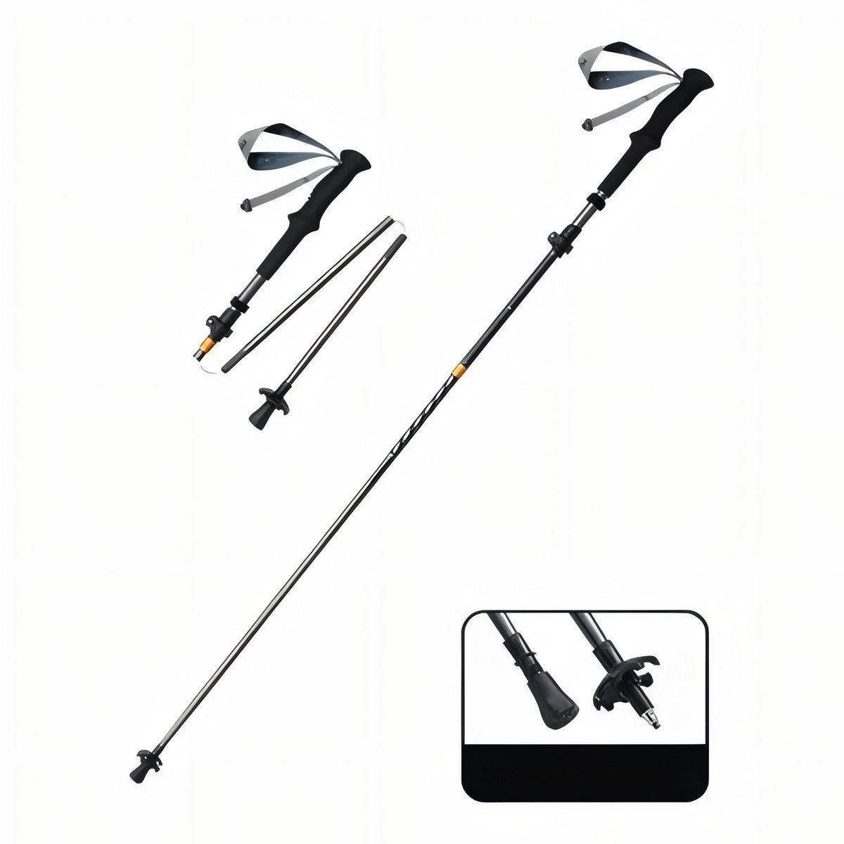 Bâton de Randonnée Pliable Carbone - Noir