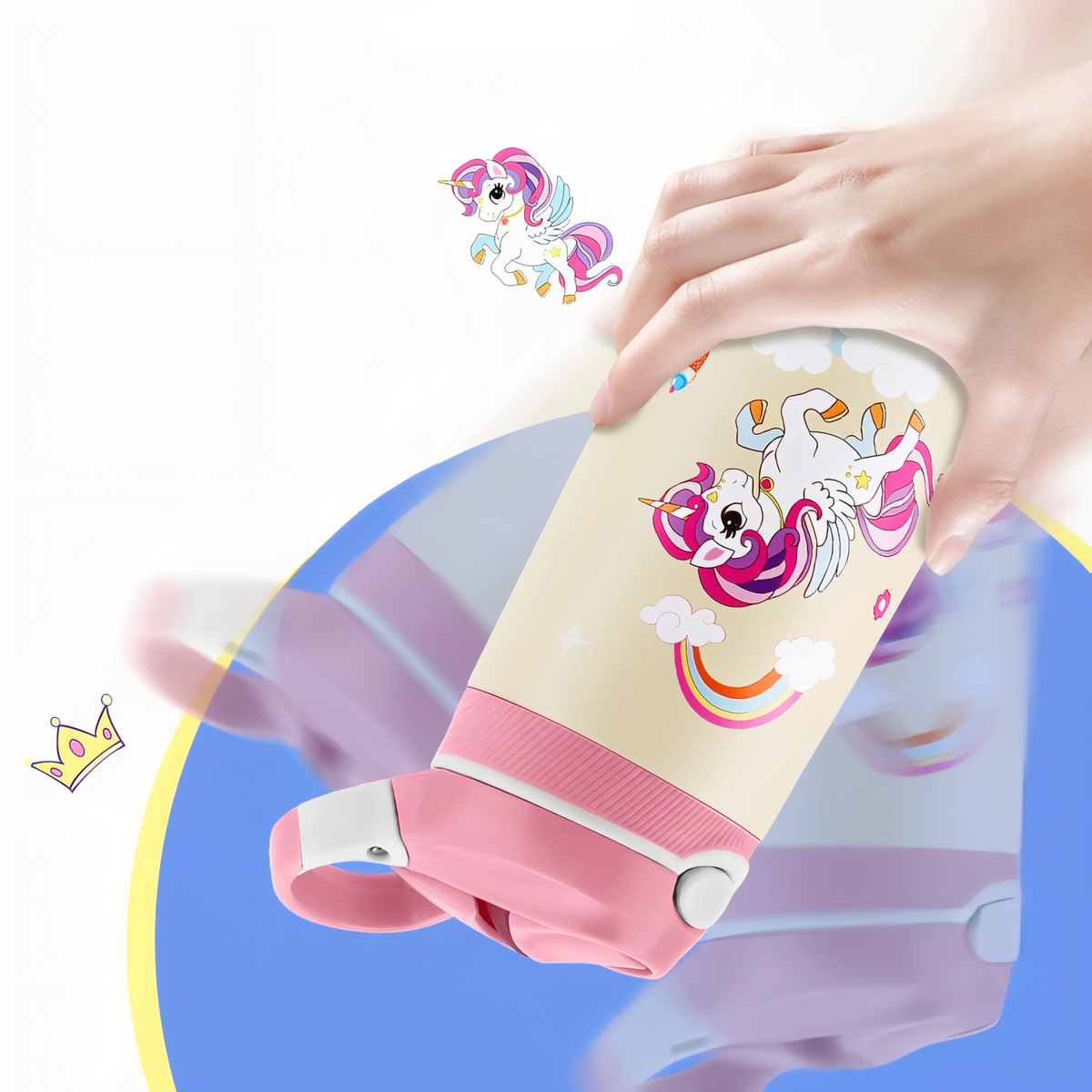 Gourde Enfant Inox Licorne 400ML portée à la main - Licorne