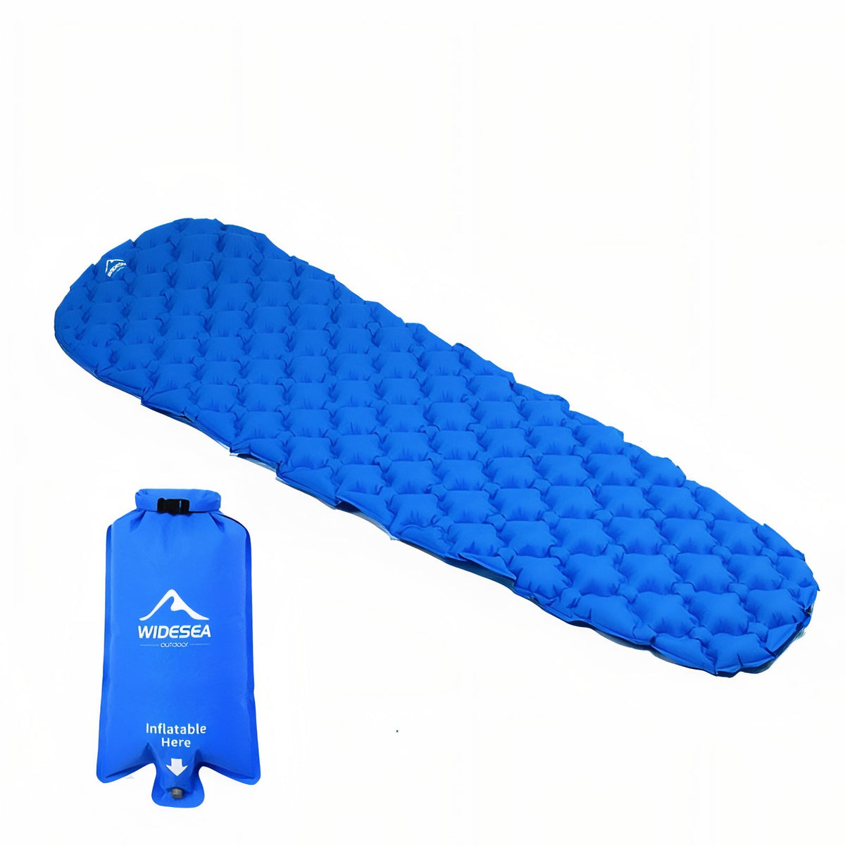 1-Person Inflatable Hiking Mattress close-up - Sky Blue - Dark Green - Neon Orange - Navy Blue