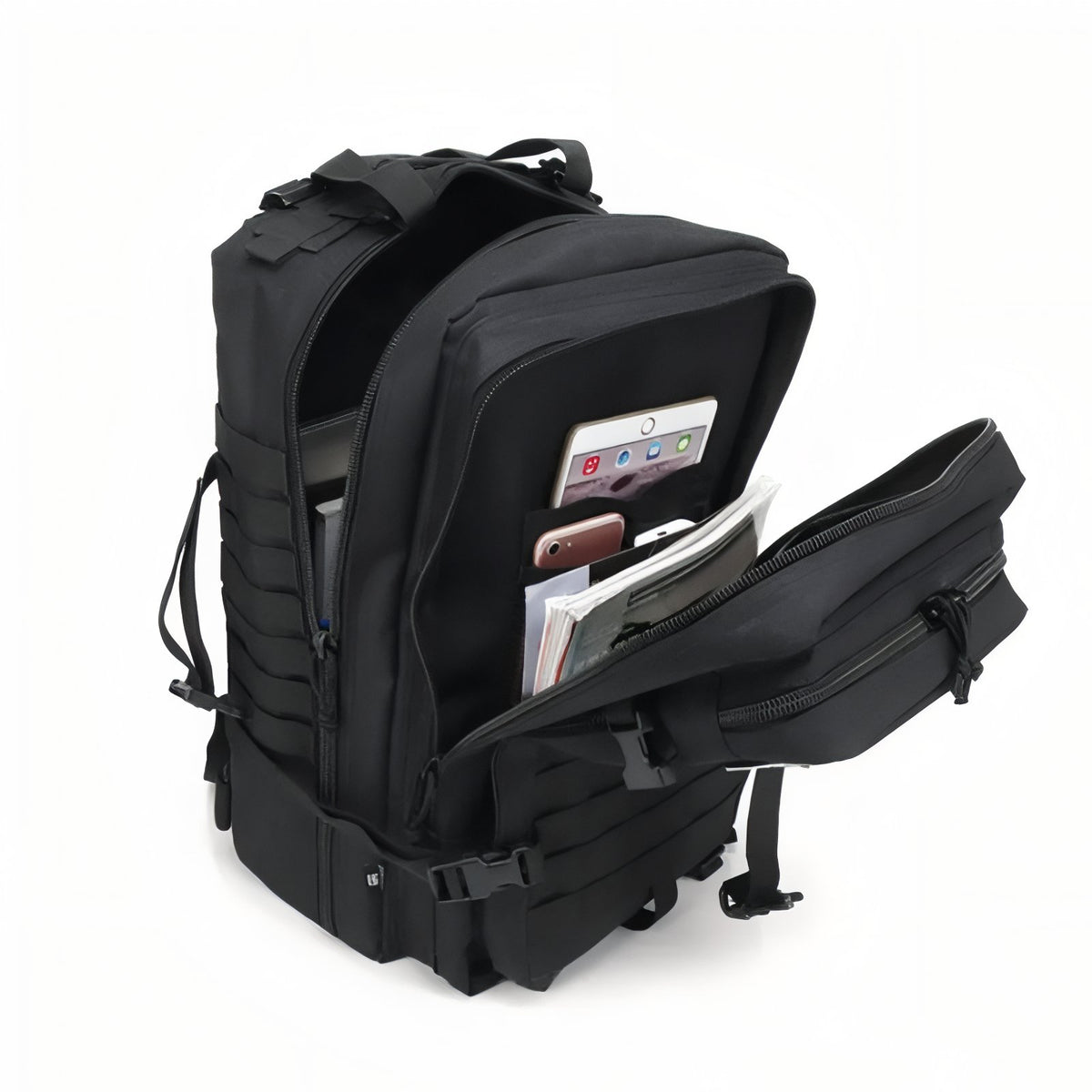 Military Hiking Backpack open compartment - Beige - Black - Green