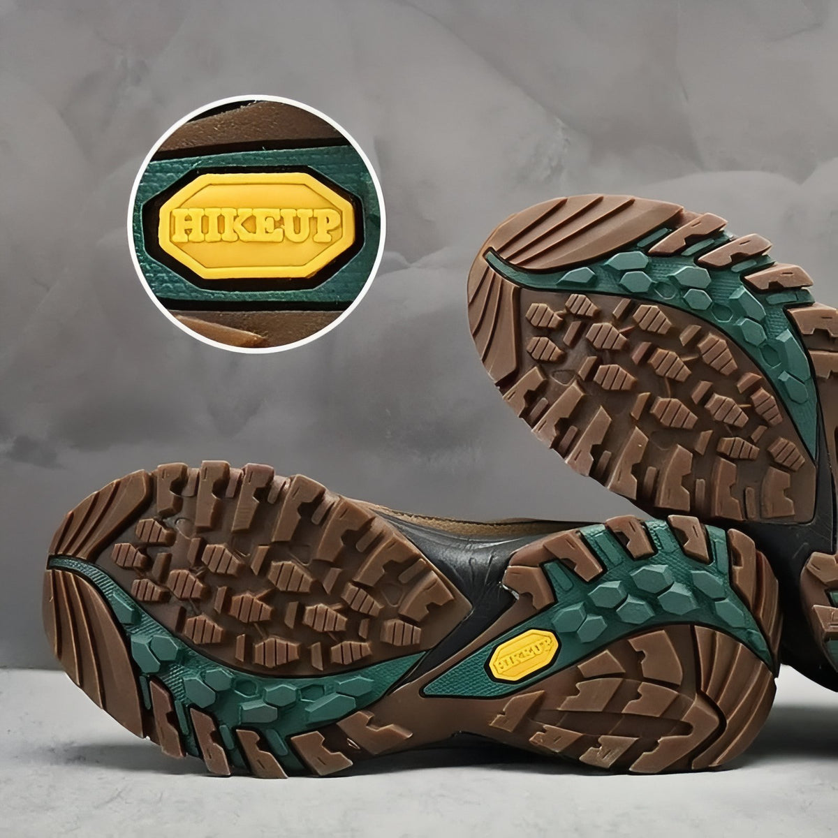 Men's Mountain Hiking Shoe close-up sole - Dark Brown - Ebony Black - Dark Green - Gray