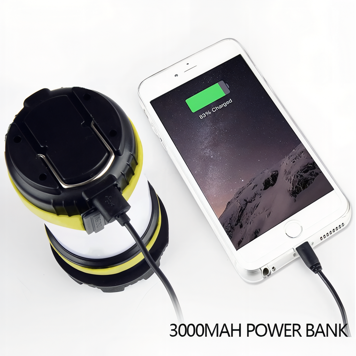 Lampe Torche Lanterne mise en situation avec téléphone - Jaune Fluo