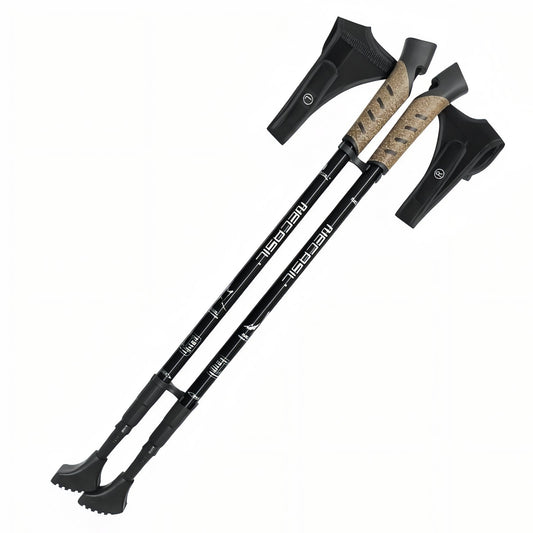 Telescopic Nordic Walking Pole Aluminum - Black and Beige - 2 Poles (Complete Pair)