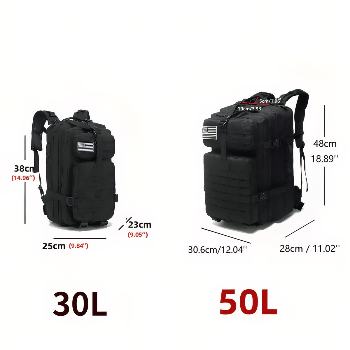 Sac à Dos Militaire Imperméable 30L/50L guide des dimensions - Noir Camouflage (50L) - Noir Camouflage (30L) - Vert Olive (50L) - Vert Olive (30L) - Bleu Marine (50L) - Rose (50L) - Beige (50L) - Beige (30L) - Vert Camouflage (50L) - Vert Camouflage (30L) - Noir (50L) - Noir (30L) - Gris Camouflage (50L) - Gris Camouflage (30L) - Turquoise (50L) - Rouge (50L) - Blanc (50L)