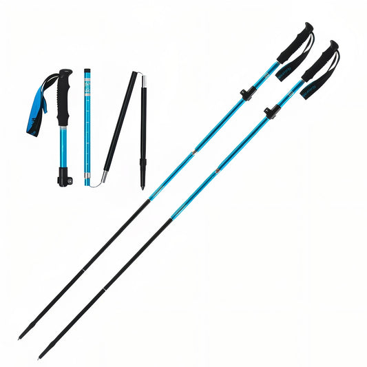 Folding Hiking Poles - Blue - 2 Poles (Complete Pair)