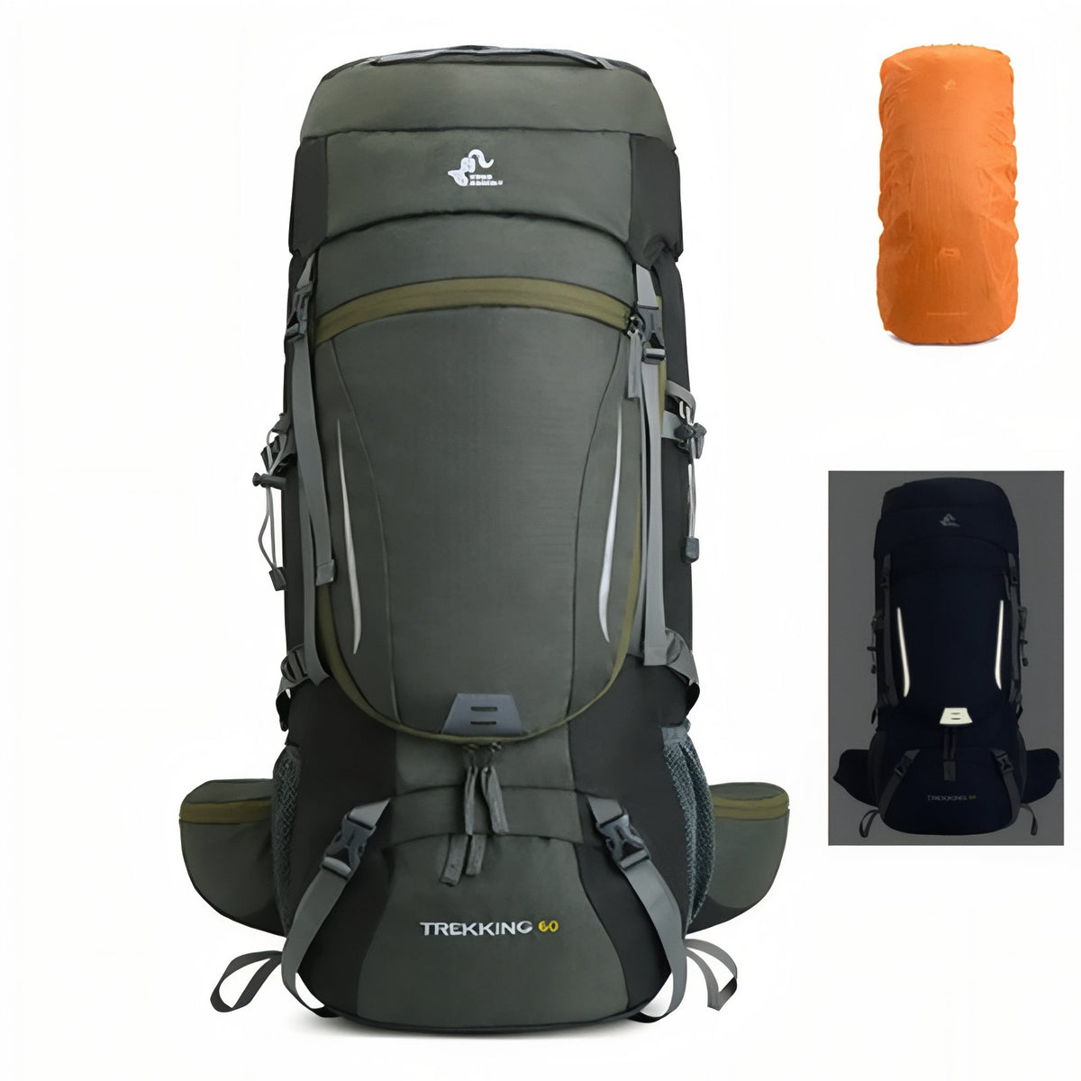 Breathable Hiking Backpack 60 Liters front view product - Green