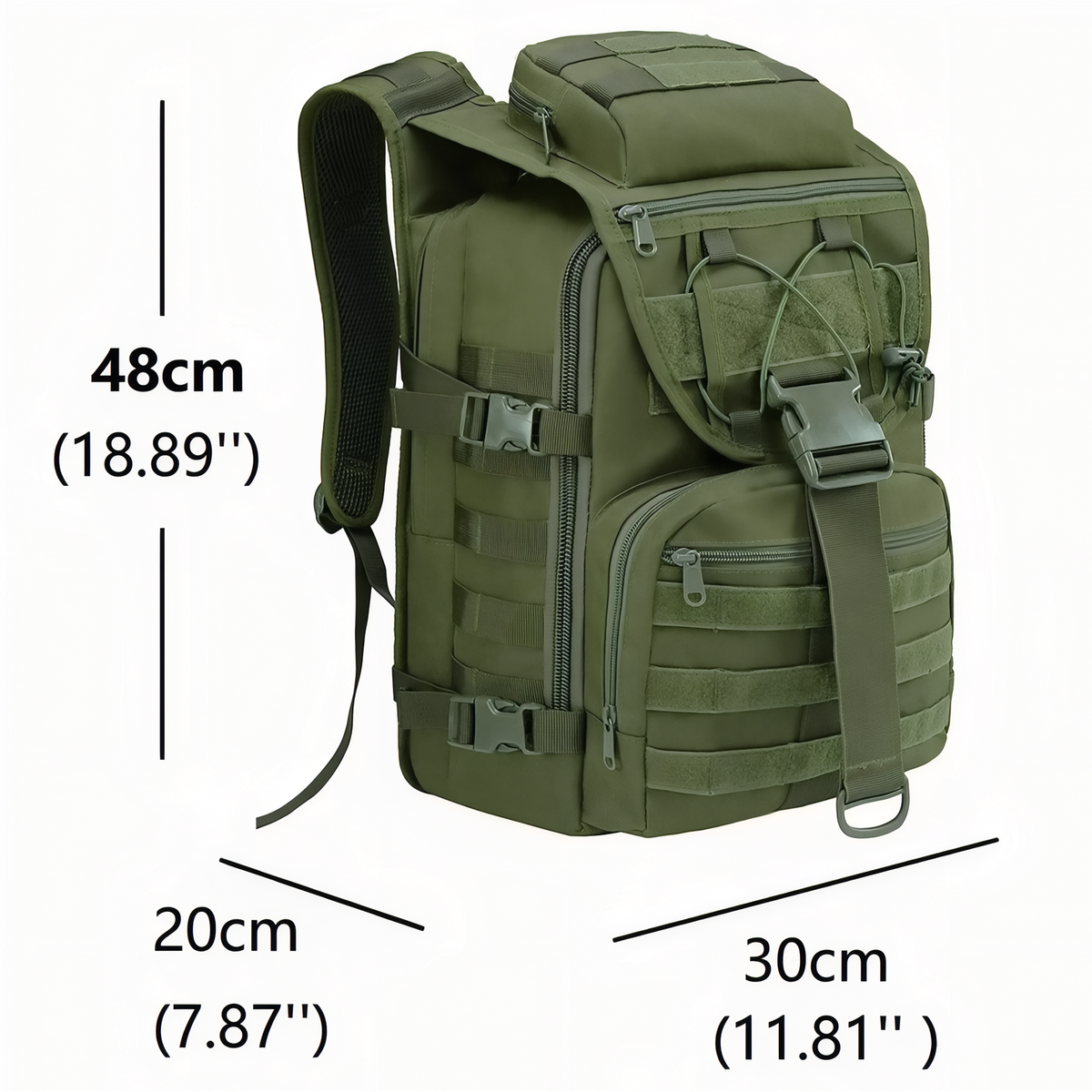 Military Backpack 40 Liters size guide - Olive Green - Sand Beige - Black - Gray