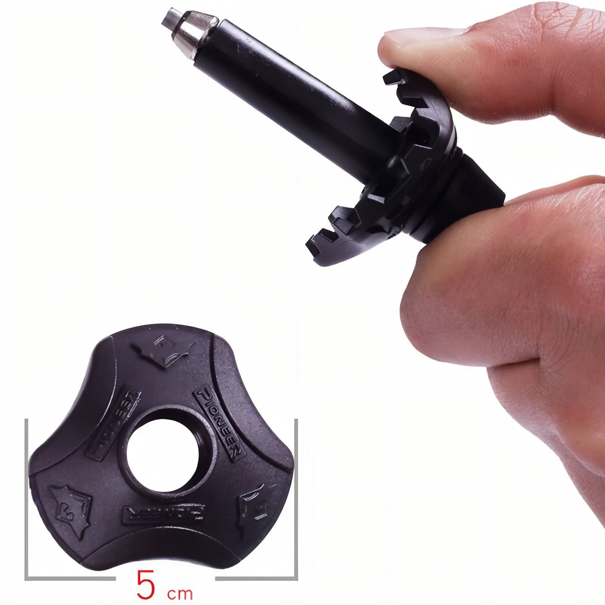 Close-up detail of Foldable Carbon Walking Stick - Fluorescent Red and Green - Black