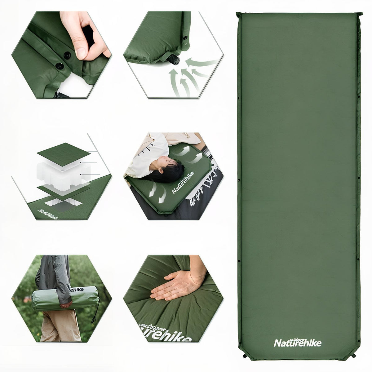 Self-Inflating Camping Mattress 1 Person close-up zipper - Dark Green - Dark Gray - Light Beige
