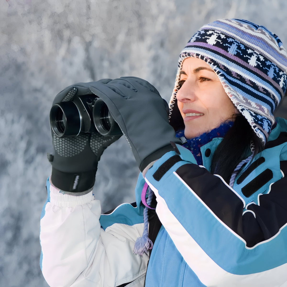 Waterproof Hiking Gloves worn on hand - Black - Blue - Anthracite