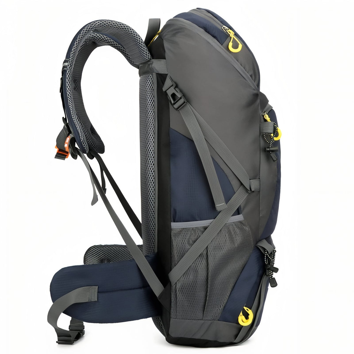 Lightweight Hiking Backpack 50 liters close-up strap and back - Orange - Black - Navy Blue - Red - Green